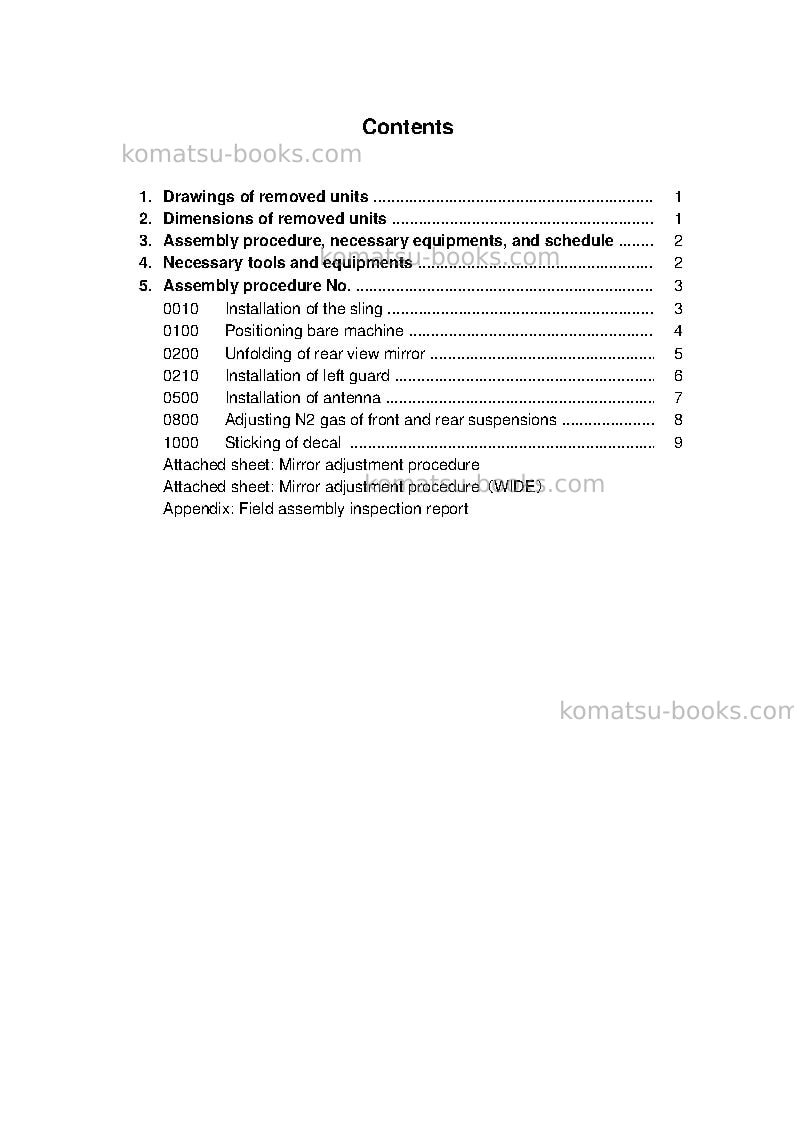 Komatsu hm400-3jpn-m0 Field assembly manual cover Page 2 Komatsu hm400-3jpn-m0 Field assembly manual cover Page 2