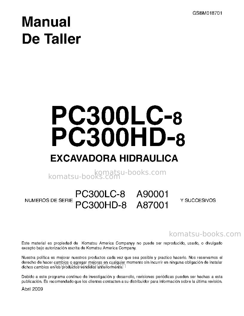 Komatsu pc300hd-8usa Reparación y mantenimiento cover Page 2