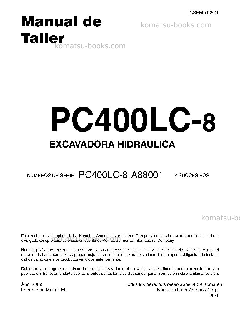 Komatsu pc400lc-8usa Reparación y mantenimiento cover Page 2