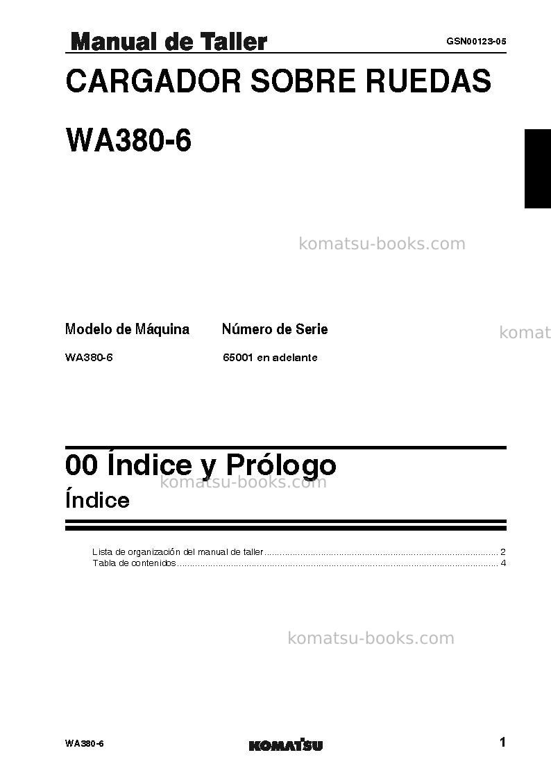 Komatsu wa380-6jpn Reparación y mantenimiento cover Page 2