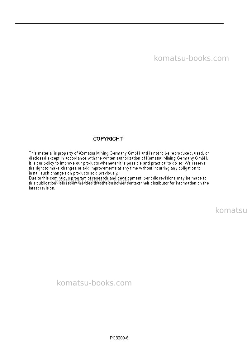 Komatsu pc3000-6deu Operation manual cover Page 2 Komatsu pc3000-6deu Operation manual cover Page 2