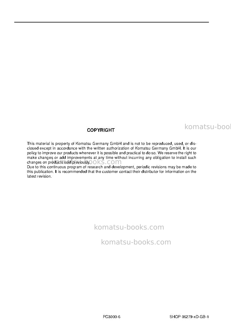 Komatsu pc3000-6deu Repair & maintenance cover Page 2