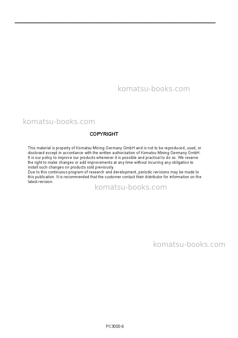 Komatsu pc3000-6deu Operation manual cover Page 2 Komatsu pc3000-6deu Operation manual cover Page 2