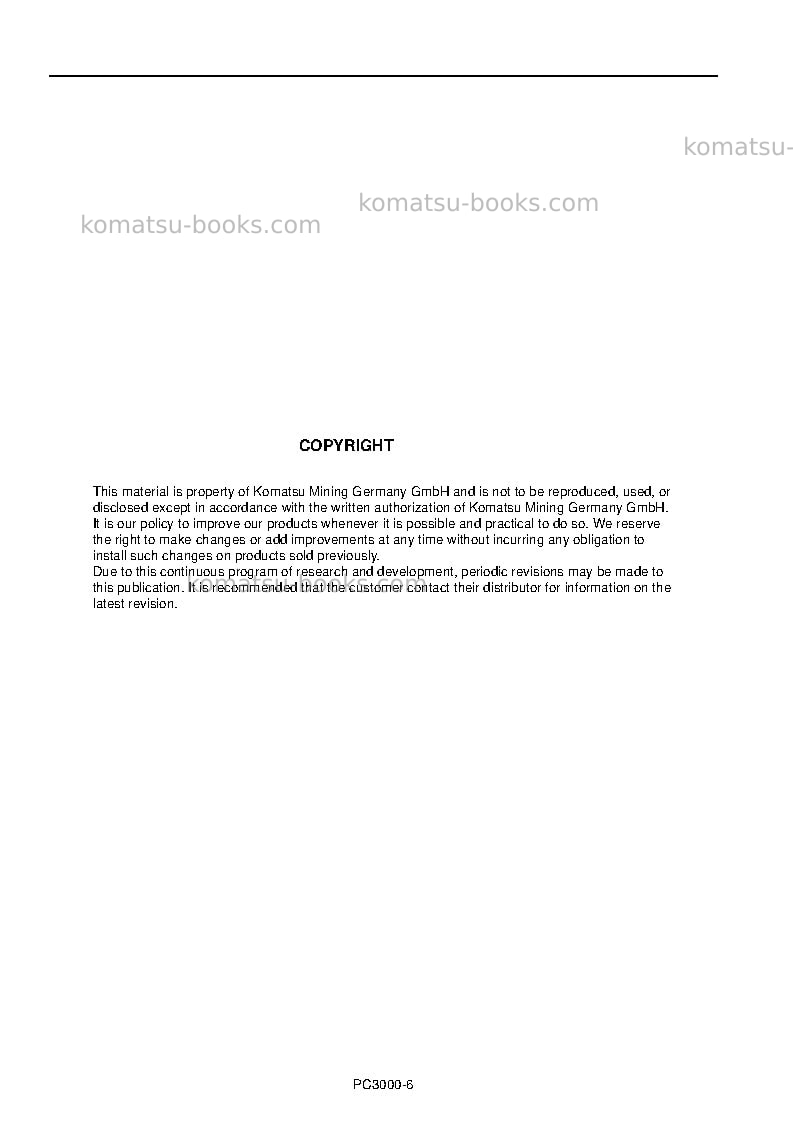 Komatsu pc3000-6deu Operation manual cover Page 2 Komatsu pc3000-6deu Operation manual cover Page 2