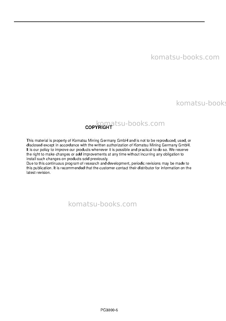 Komatsu pc3000-6deu Operation manual cover Page 2 Komatsu pc3000-6deu Operation manual cover Page 2