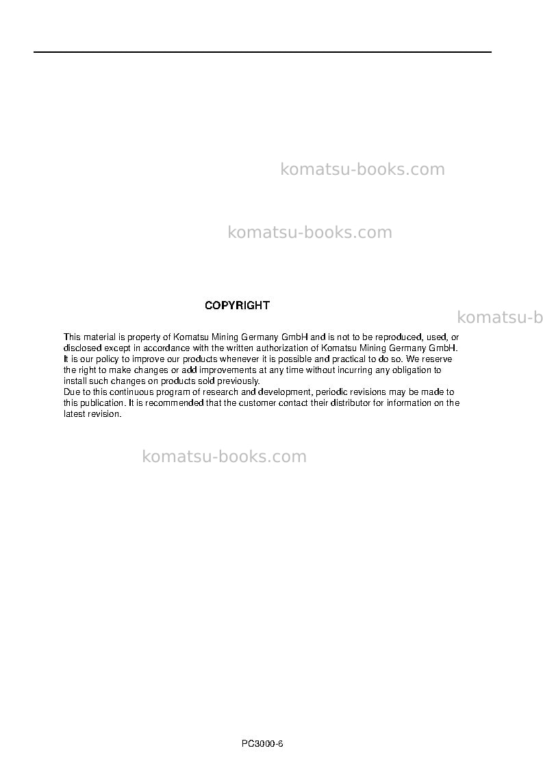 Komatsu pc3000-6deu Operation manual cover Page 2 Komatsu pc3000-6deu Operation manual cover Page 2