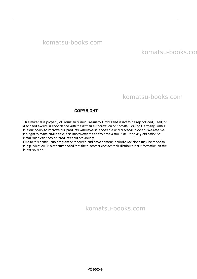 Komatsu pc3000-6deu Operation manual cover Page 2 Komatsu pc3000-6deu Operation manual cover Page 2