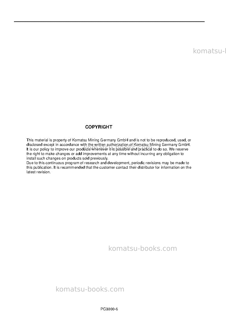 Komatsu pc3000-6deu Operation manual cover Page 2 Komatsu pc3000-6deu Operation manual cover Page 2