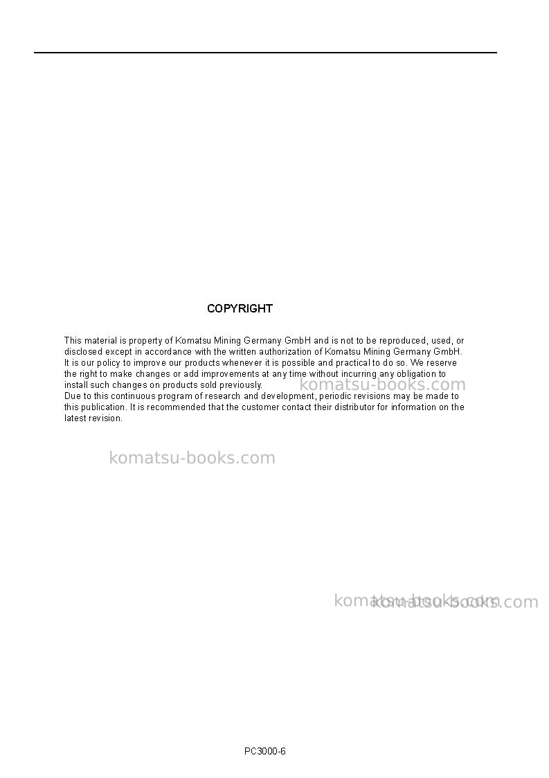 Komatsu pc3000-6deu Operation manual cover Page 2 Komatsu pc3000-6deu Operation manual cover Page 2