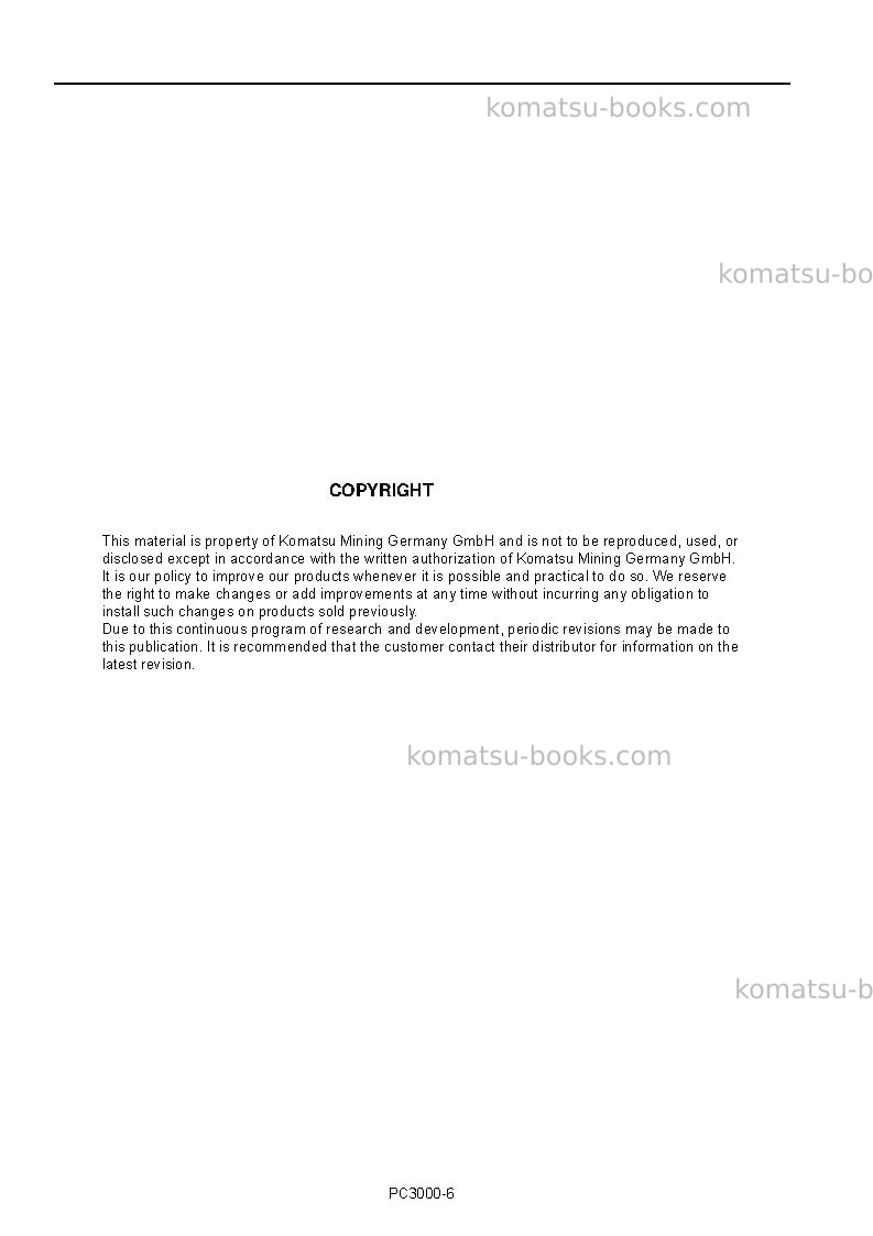 Komatsu pc3000-6deu Operation manual cover Page 2