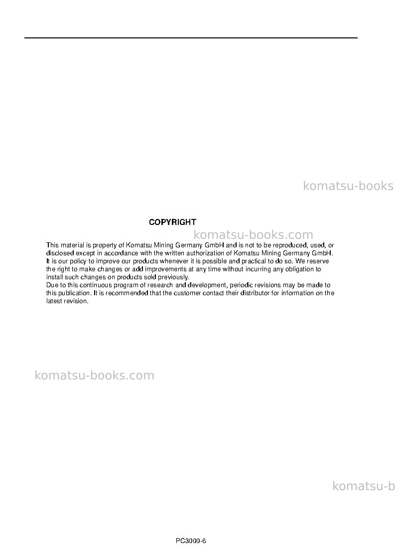Komatsu pc3000-6deu Operation manual cover Page 2 Komatsu pc3000-6deu Operation manual cover Page 2