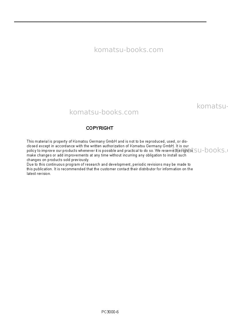 Komatsu pc3000-6deu Operation manual cover Page 2 Komatsu pc3000-6deu Operation manual cover Page 2