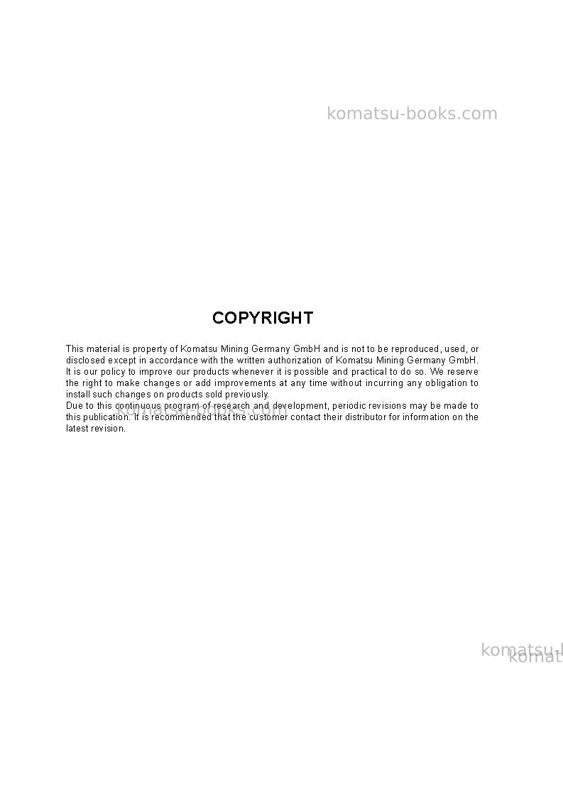 Komatsu pc4000-6deu-electric motor Operation manual cover Page 2