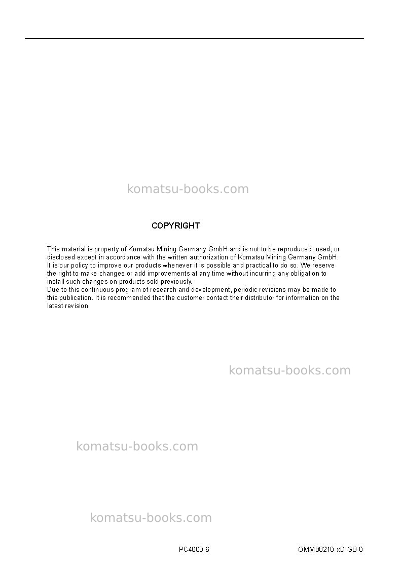 Komatsu pc4000-6deu Operation manual cover Page 2 Komatsu pc4000-6deu Operation manual cover Page 2
