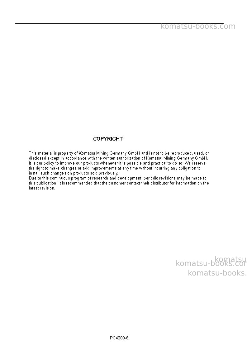 Komatsu pc4000e-6deu Operation manual cover Page 2 Komatsu pc4000e-6deu Operation manual cover Page 2