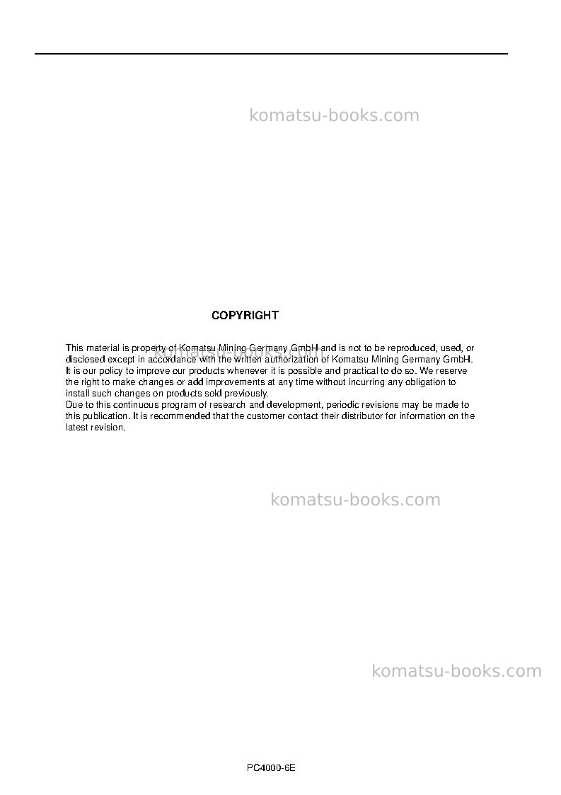 Komatsu pc4000-6deu-electric motor Operation manual cover Page 2 Komatsu pc4000-6deu-electric motor Operation manual cover Page 2