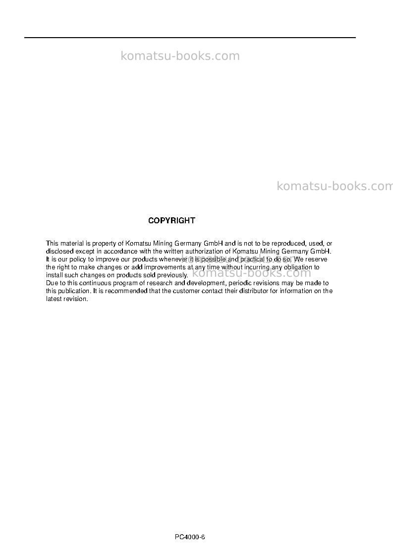 Komatsu pc4000-6deu Operation manual cover Page 2 Komatsu pc4000-6deu Operation manual cover Page 2