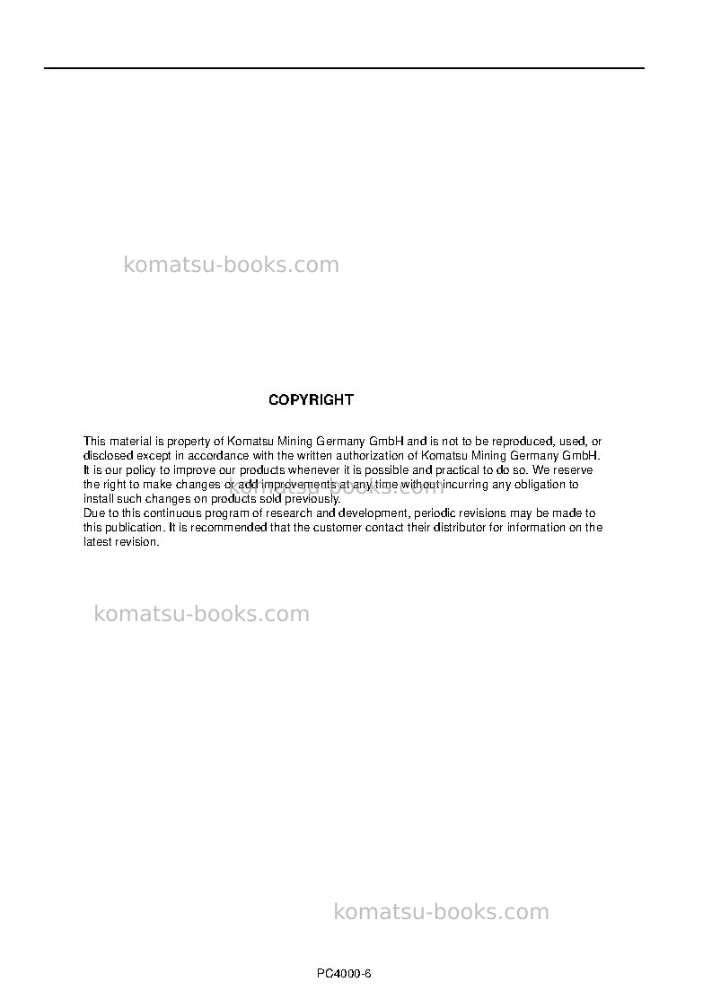 Komatsu pc4000e-6deu Operation manual cover Page 2 Komatsu pc4000e-6deu Operation manual cover Page 2