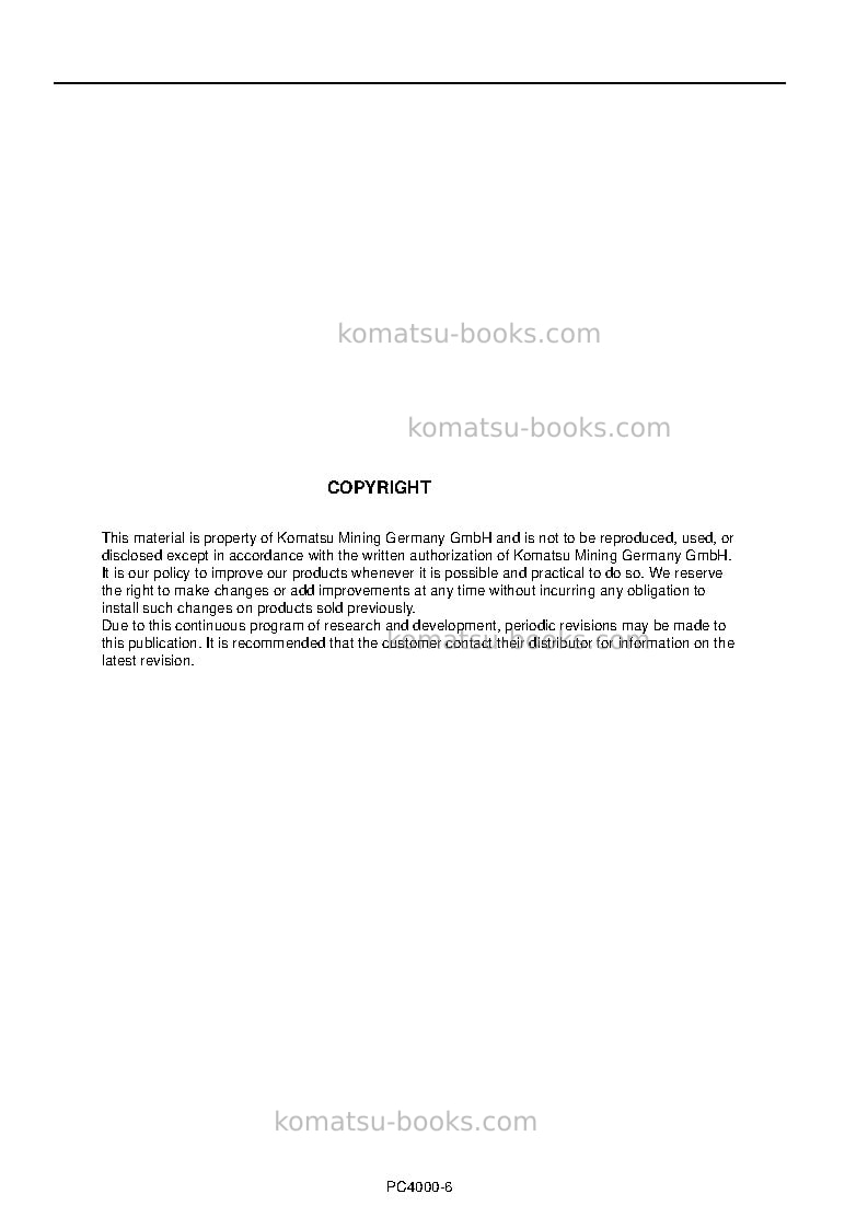 Komatsu pc4000-6deu Operation manual cover Page 2 Komatsu pc4000-6deu Operation manual cover Page 2