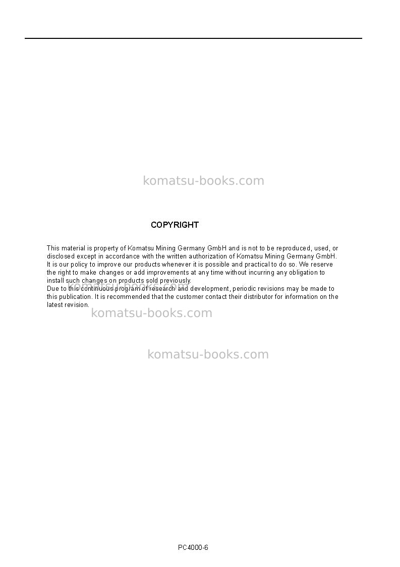 Komatsu pc4000e-6deu Operation manual cover Page 2 Komatsu pc4000e-6deu Operation manual cover Page 2