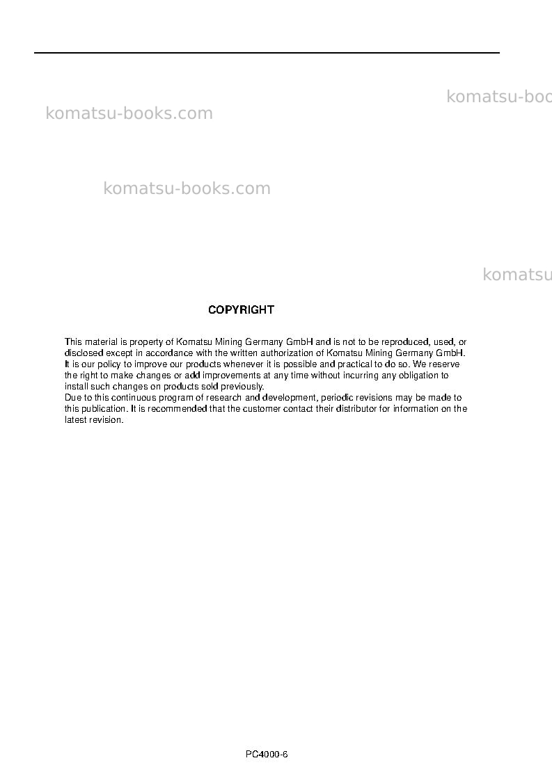 Komatsu pc4000-6deu Operation manual cover Page 2 Komatsu pc4000-6deu Operation manual cover Page 2