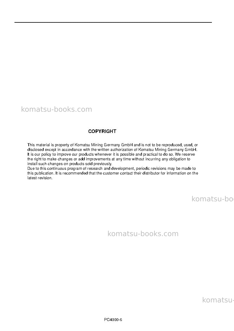 Komatsu pc4000-6deu Operation manual cover Page 2 Komatsu pc4000-6deu Operation manual cover Page 2