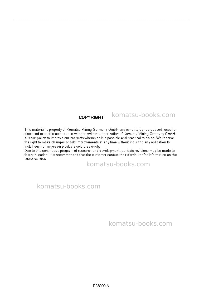 Komatsu pc8000-6deu Operation manual cover Page 2 Komatsu pc8000-6deu Operation manual cover Page 2