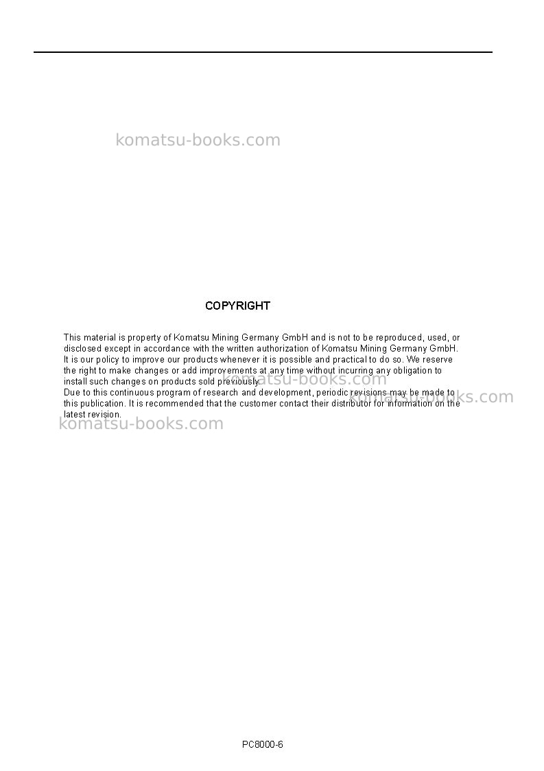 Komatsu pc8000-6deu Operation manual cover Page 2 Komatsu pc8000-6deu Operation manual cover Page 2