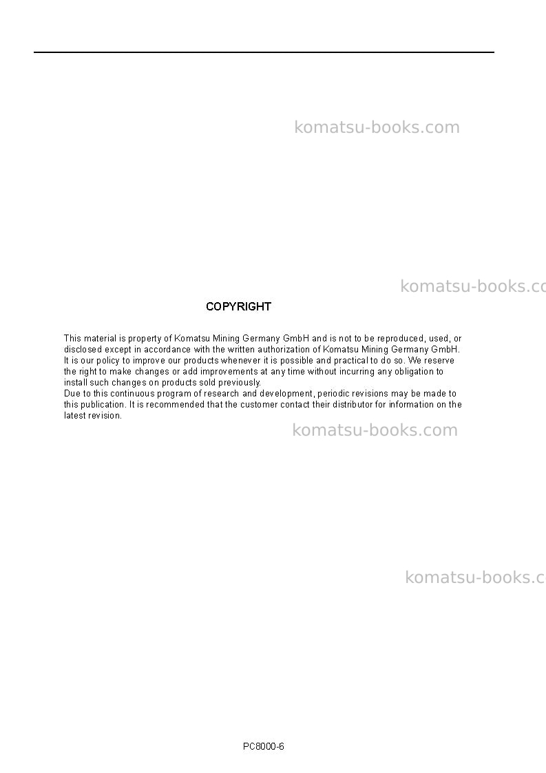 Komatsu pc8000-6deu Operation manual cover Page 2 Komatsu pc8000-6deu Operation manual cover Page 2