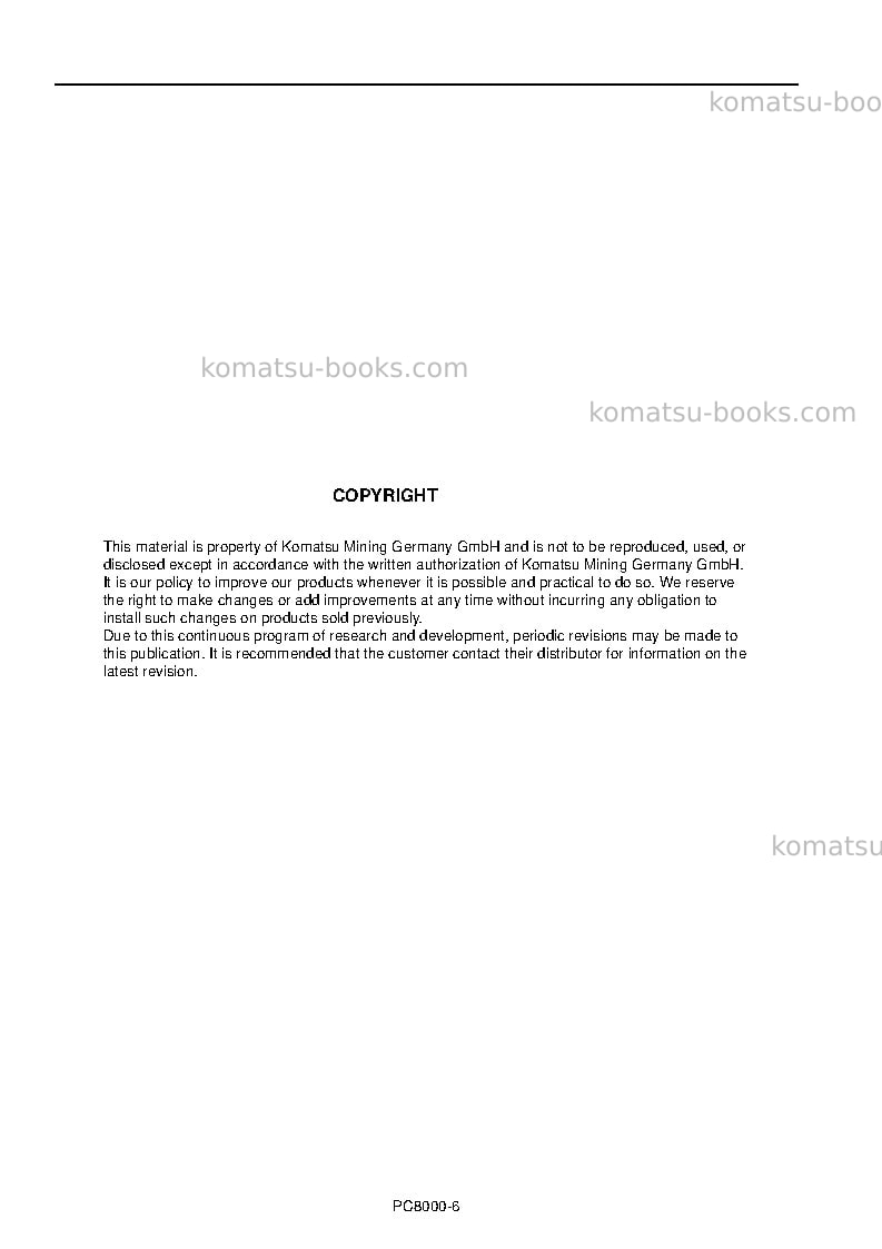Komatsu pc8000-6deu Operation manual cover Page 2 Komatsu pc8000-6deu Operation manual cover Page 2