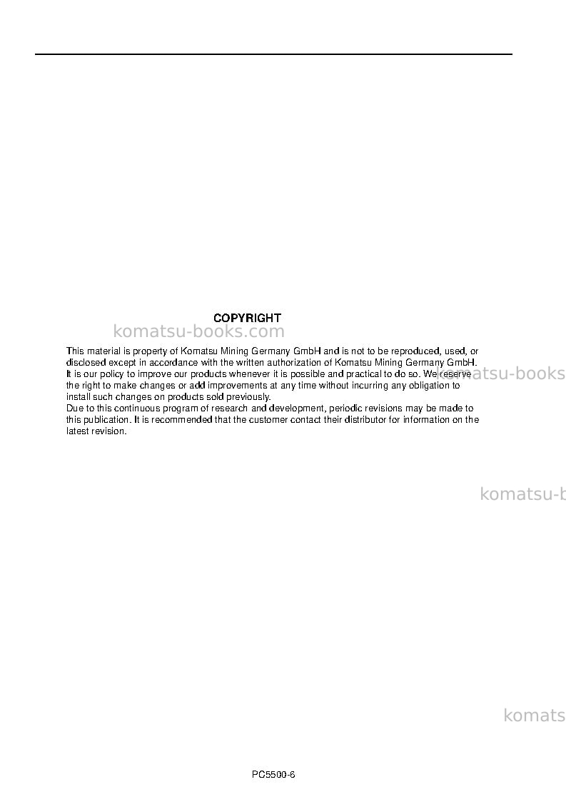 Komatsu pc5500-6deu Operation manual cover Page 2 Komatsu pc5500-6deu Operation manual cover Page 2