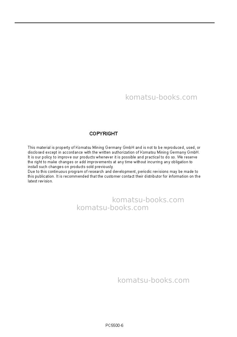 Komatsu pc5500-6deu Operation manual cover Page 2 Komatsu pc5500-6deu Operation manual cover Page 2