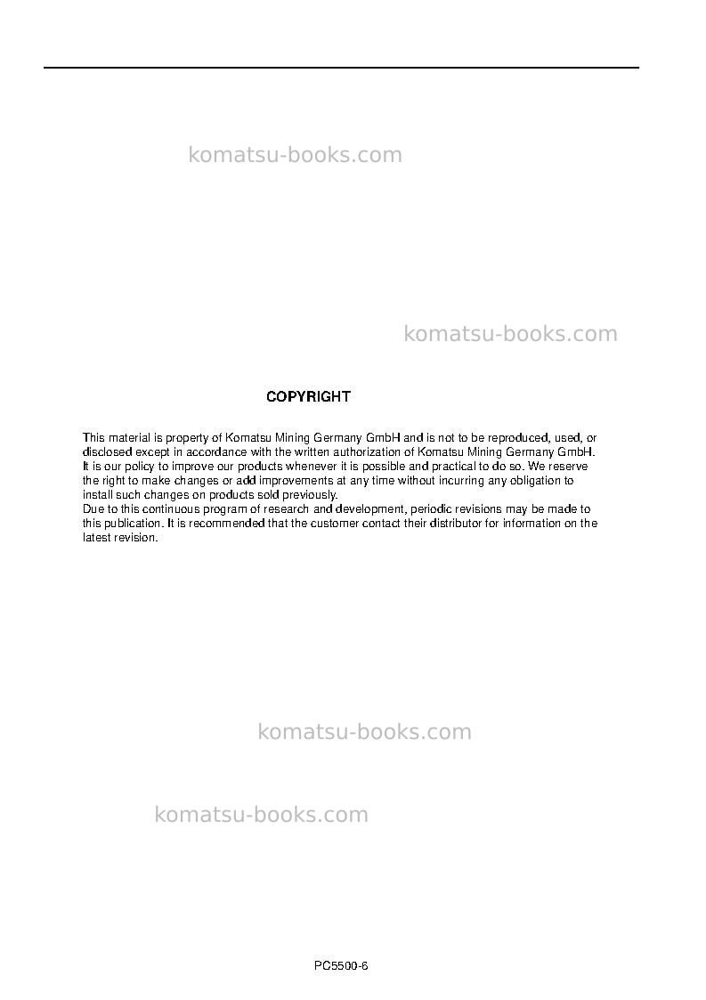 Komatsu pc5500e-6deu Operation manual cover Page 2 Komatsu pc5500e-6deu Operation manual cover Page 2