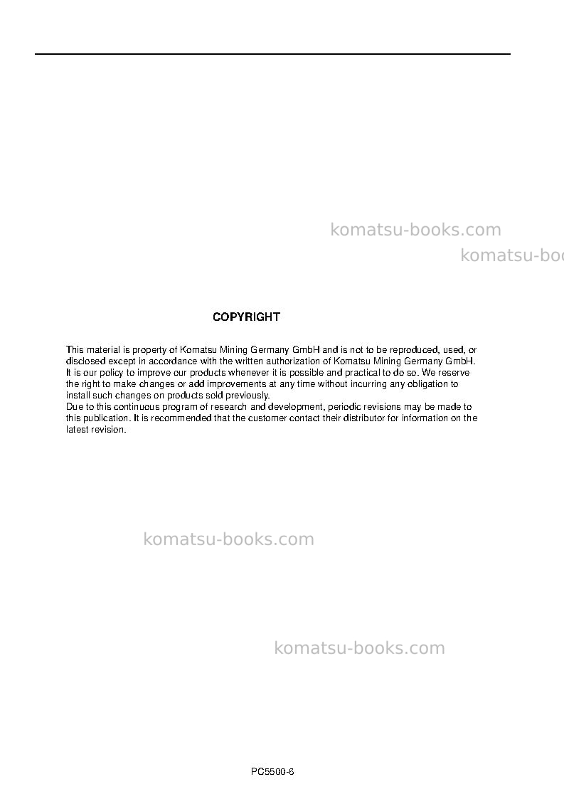 Komatsu pc5500-6deu Operation manual cover Page 2 Komatsu pc5500-6deu Operation manual cover Page 2