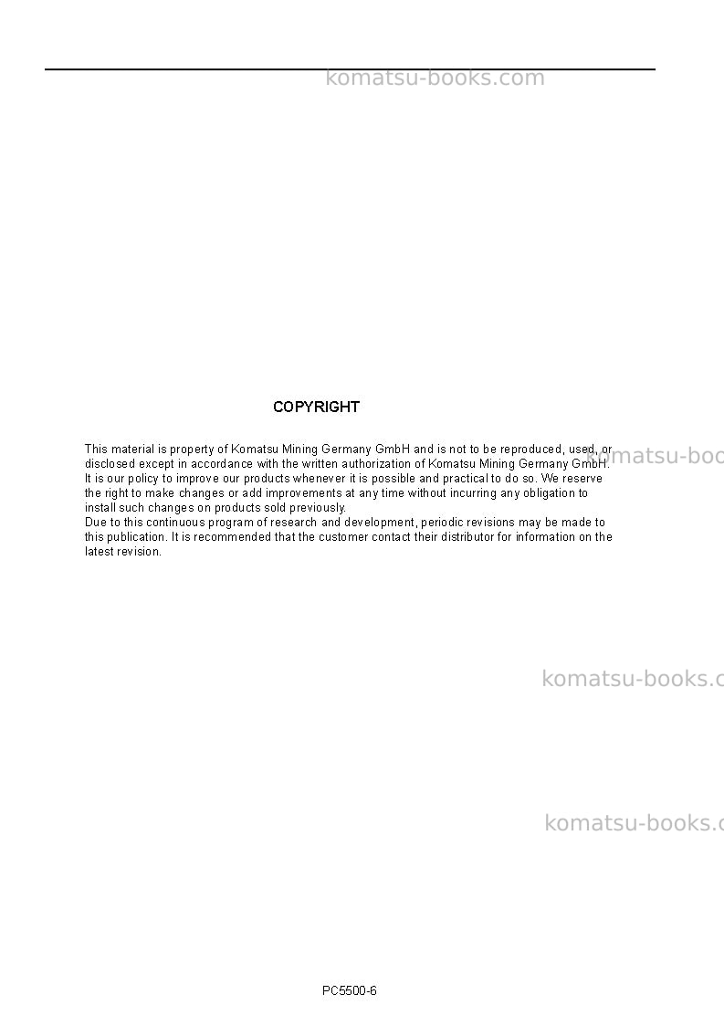 Komatsu pc5500-6deu Operation manual cover Page 2 Komatsu pc5500-6deu Operation manual cover Page 2
