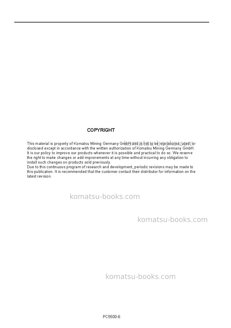Komatsu pc5500-6deu Operation manual cover Page 2