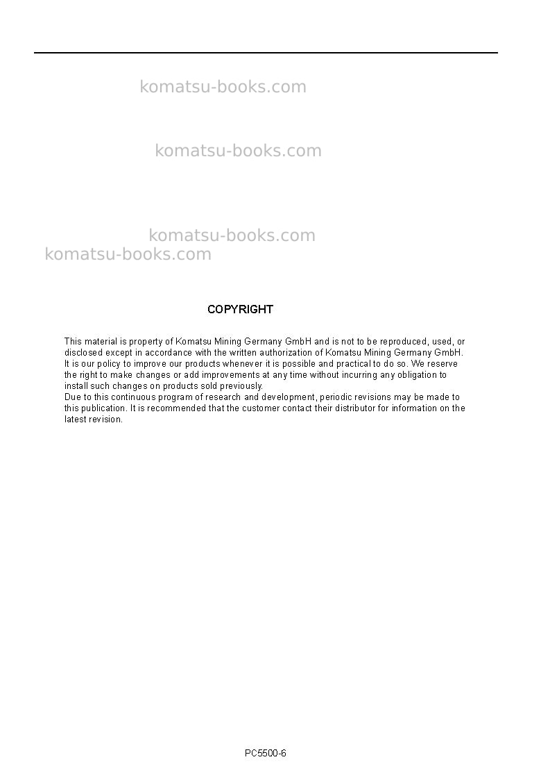 Komatsu pc5500-6deu Operation manual cover Page 2 Komatsu pc5500-6deu Operation manual cover Page 2
