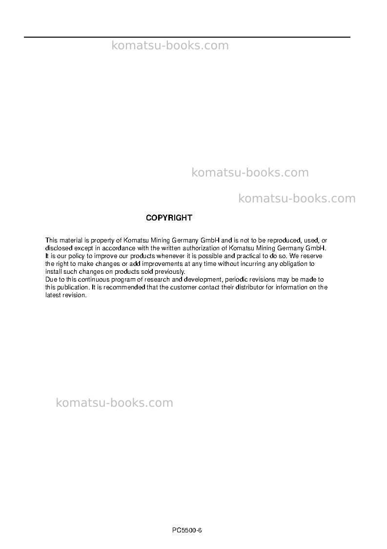 Komatsu pc5500-6deu Operation manual cover Page 2 Komatsu pc5500-6deu Operation manual cover Page 2