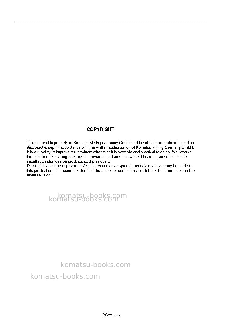 Komatsu pc5500e-6deu Operation manual cover Page 2 Komatsu pc5500e-6deu Operation manual cover Page 2