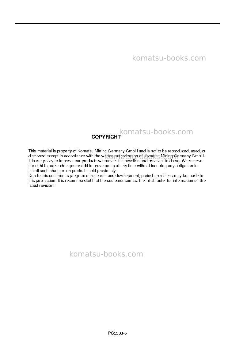 Komatsu pc5500-6deu Operation manual cover Page 2 Komatsu pc5500-6deu Operation manual cover Page 2