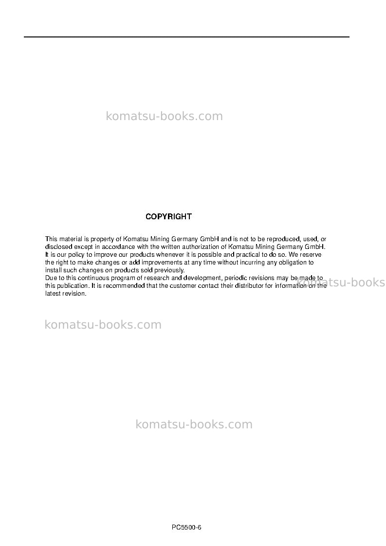 Komatsu pc5500-6deu Operation manual cover Page 2 Komatsu pc5500-6deu Operation manual cover Page 2