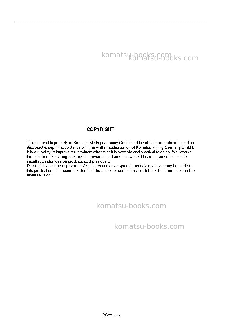 Komatsu pc5500e-6deu Operation manual cover Page 2 Komatsu pc5500e-6deu Operation manual cover Page 2