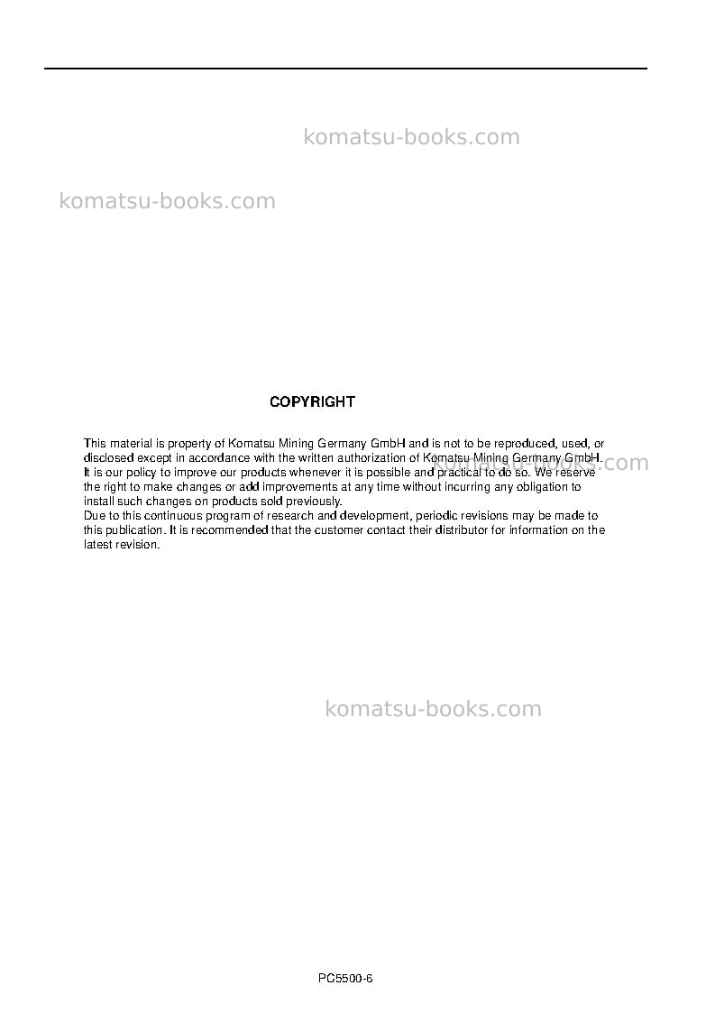 Komatsu pc5500-6deu Operation manual cover Page 2 Komatsu pc5500-6deu Operation manual cover Page 2