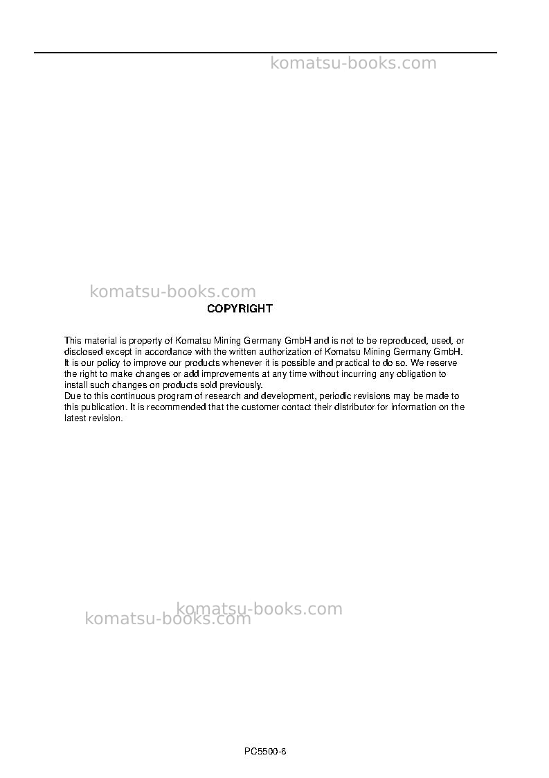 Komatsu pc5500-6deu Operation manual cover Page 2 Komatsu pc5500-6deu Operation manual cover Page 2