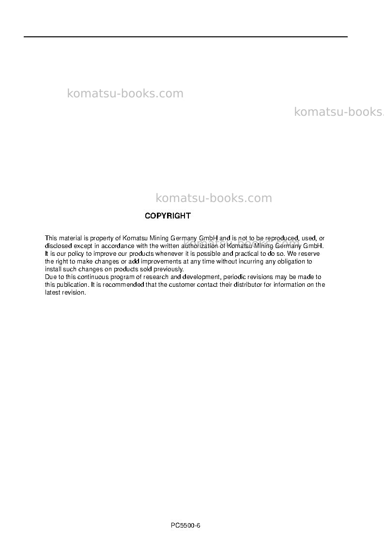 Komatsu pc5500-6deu Operation manual cover Page 2 Komatsu pc5500-6deu Operation manual cover Page 2
