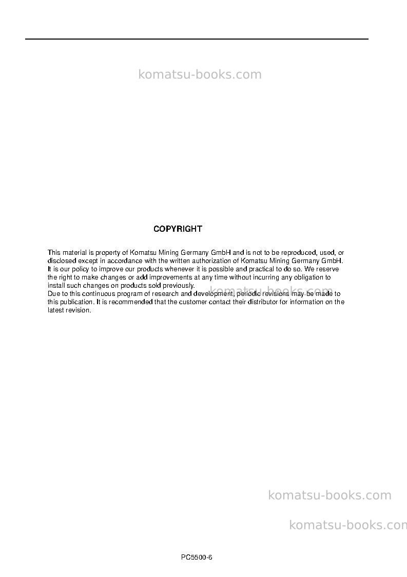 Komatsu pc5500-6deu Operation manual cover Page 2 Komatsu pc5500-6deu Operation manual cover Page 2