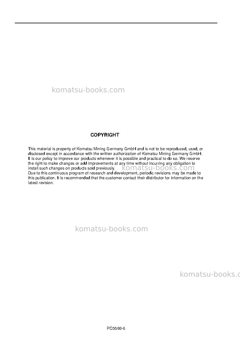 Komatsu pc5500-6deu Operation manual cover Page 2 Komatsu pc5500-6deu Operation manual cover Page 2