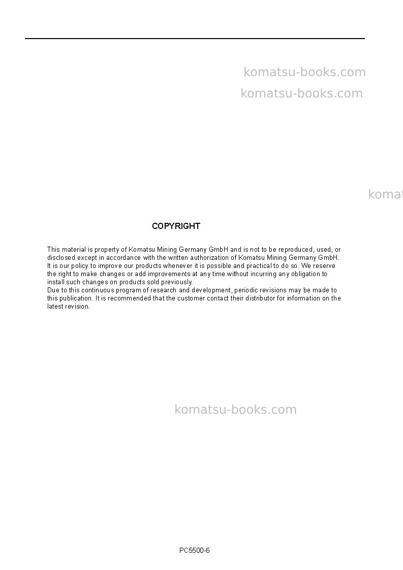 Komatsu pc5500e-6deu Operation manual cover Page 2 Komatsu pc5500e-6deu Operation manual cover Page 2