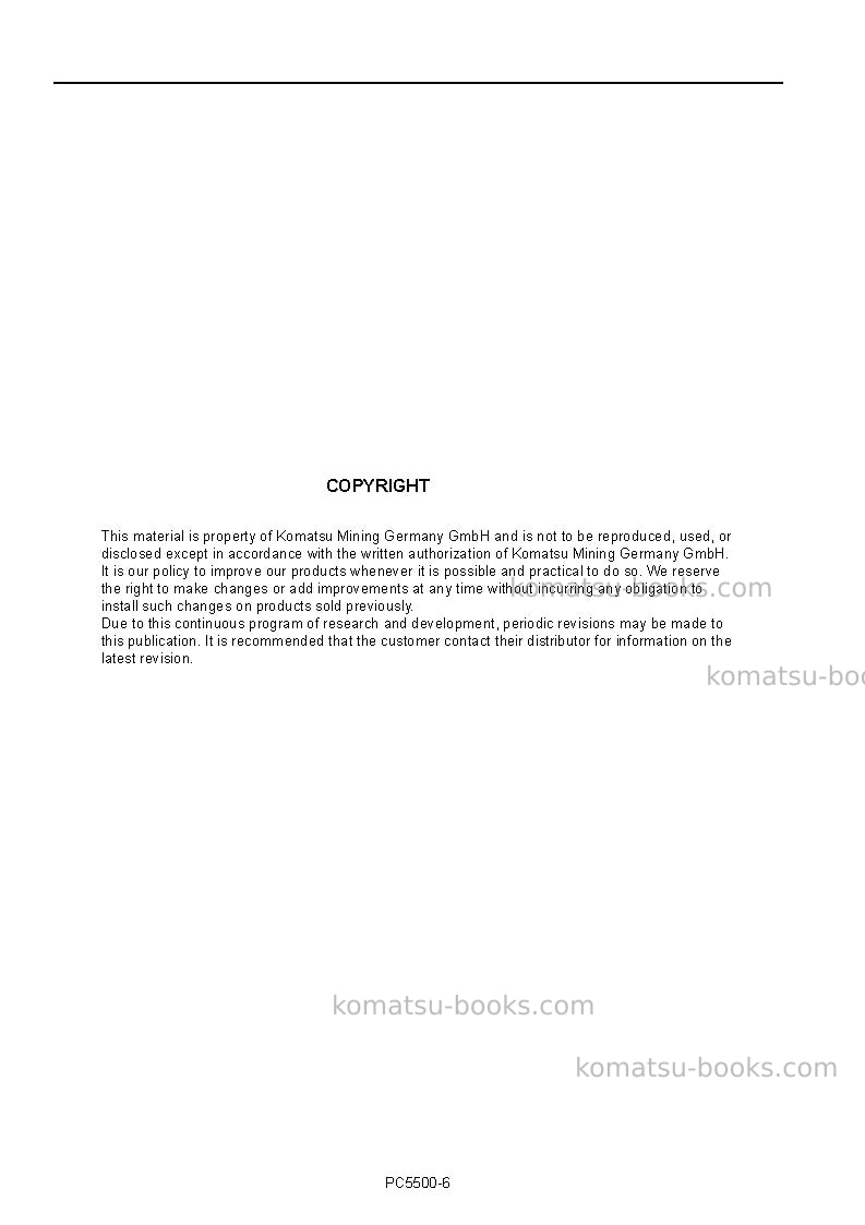 Komatsu pc5500e-6deu Operation manual cover Page 2 Komatsu pc5500e-6deu Operation manual cover Page 2