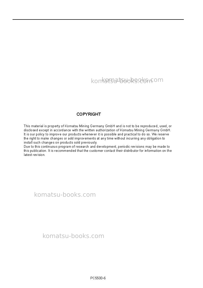 Komatsu pc5500e-6deu Operation manual cover Page 2 Komatsu pc5500e-6deu Operation manual cover Page 2